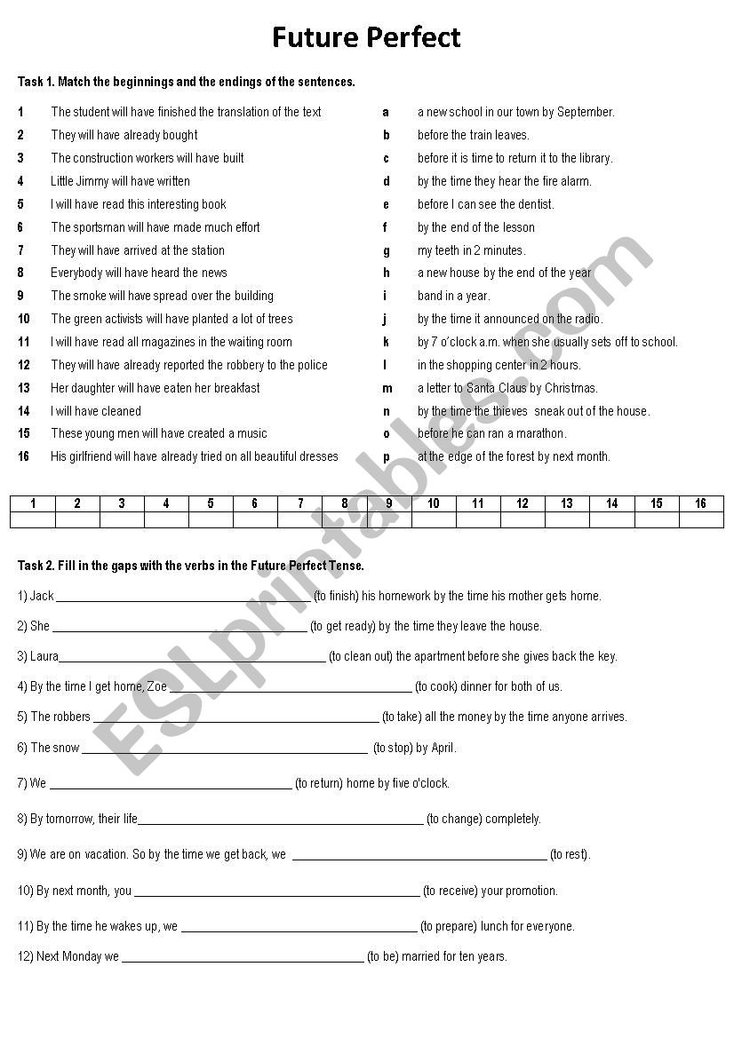 Future perfect worksheet