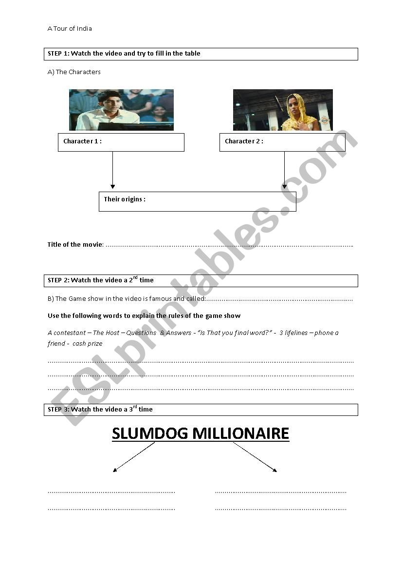 Slumdog millionnaire worksheet