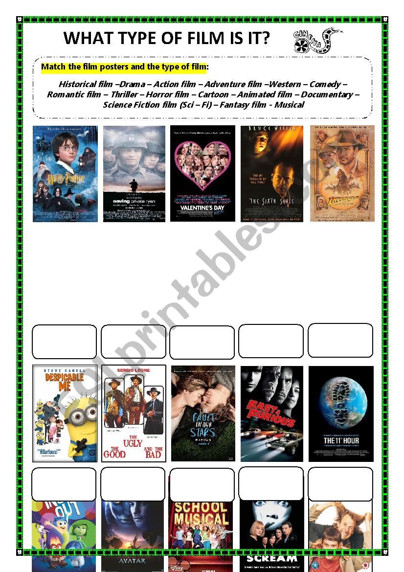 Types of Films Worksheet worksheet