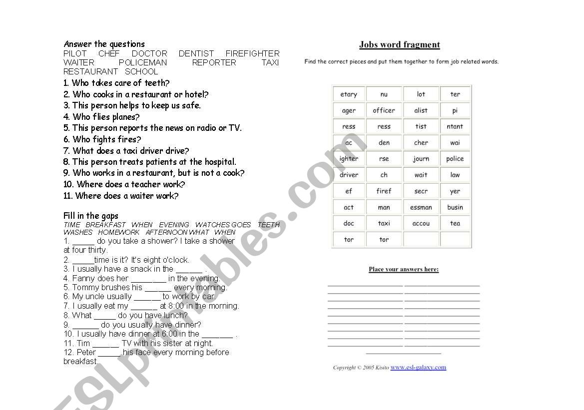 Jobs worksheet