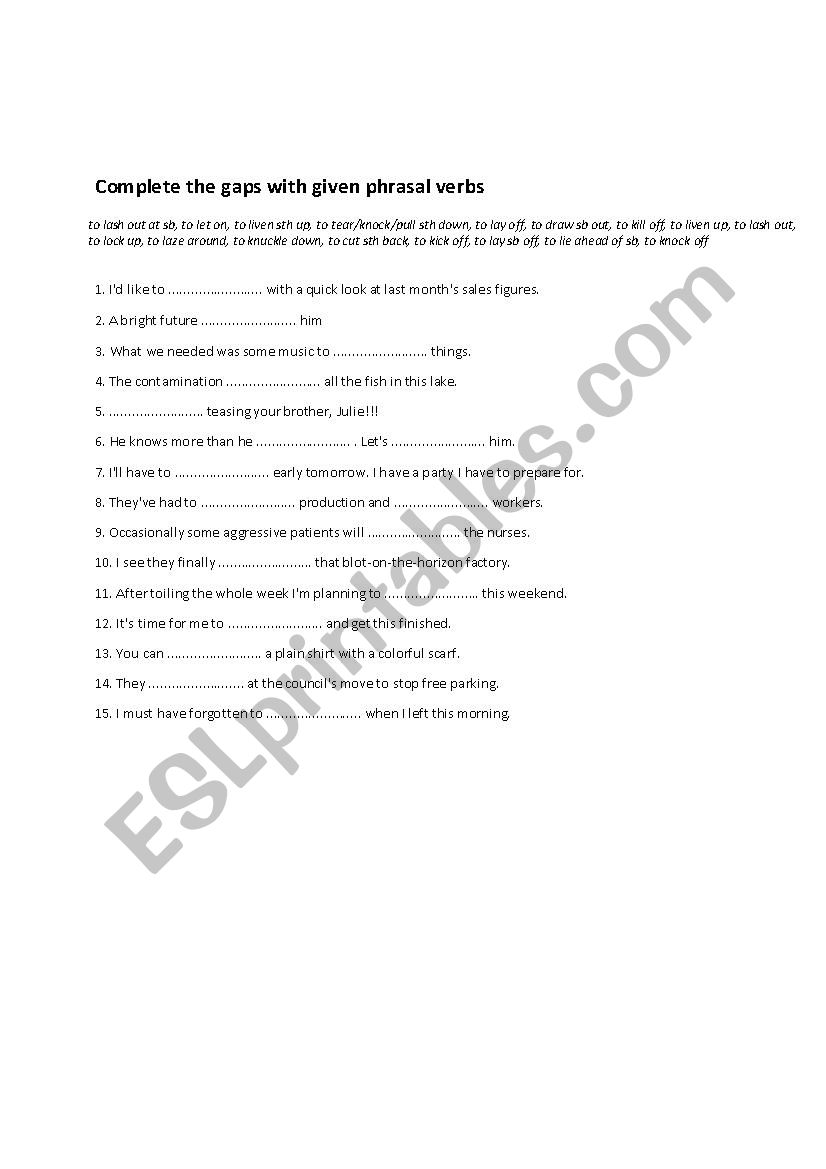 Random phrasal verbs worksheet