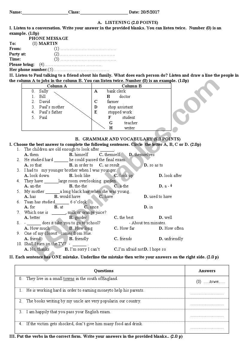 TEST FOR GIFTED STUDENTS GRADE 8