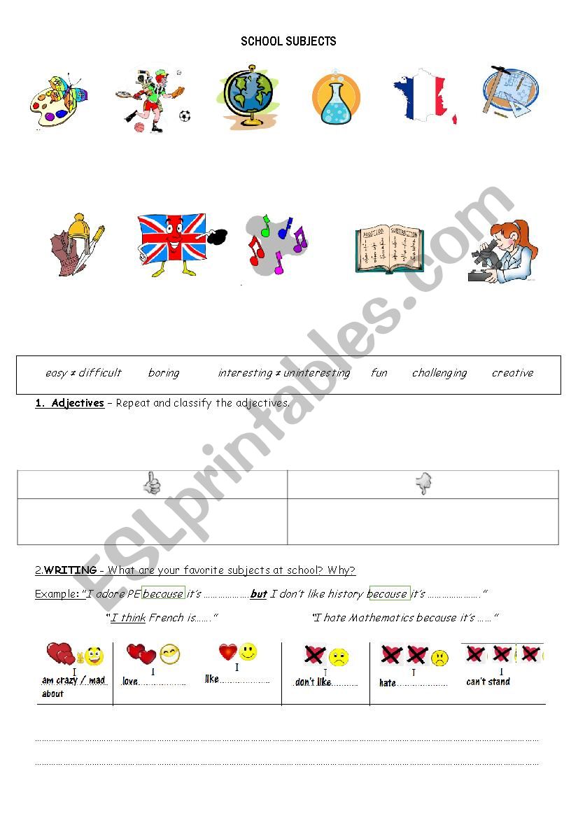 SCHOOL SUBJECTS worksheet
