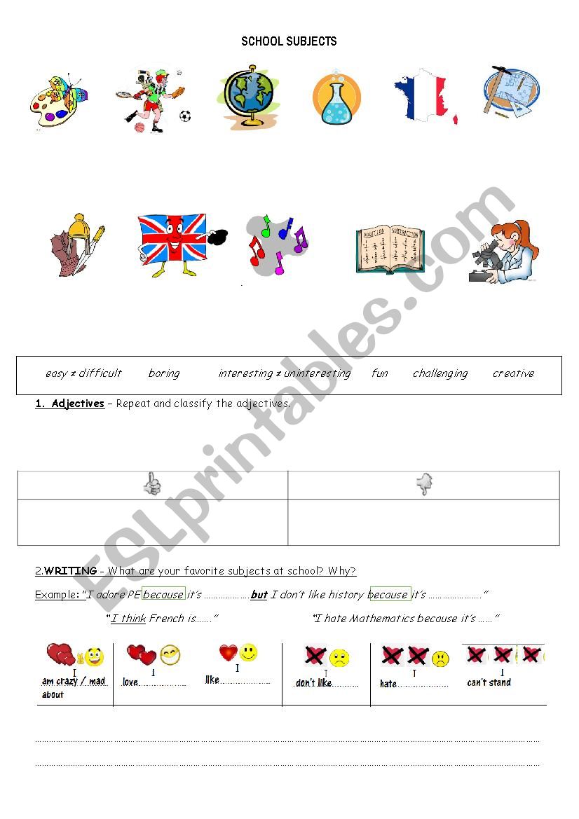 SCHOOL SUBJECTS worksheet