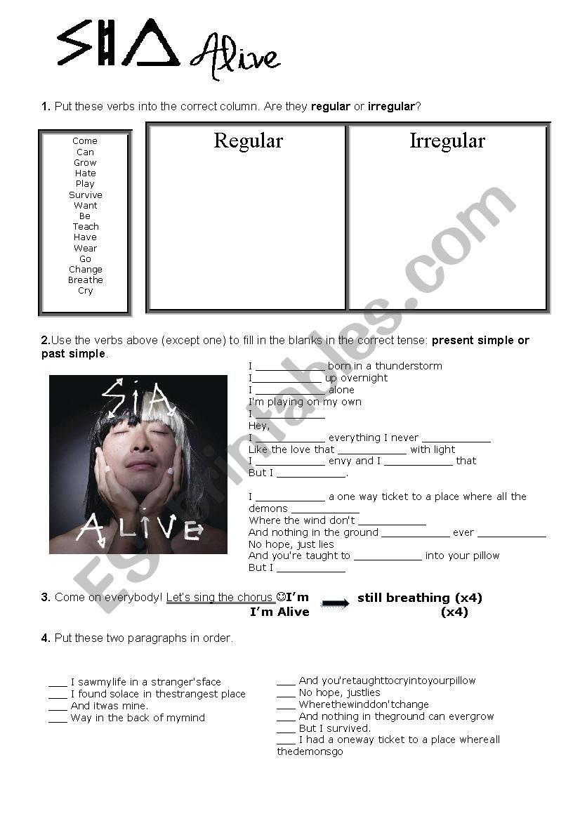 Sia - Alive worksheet