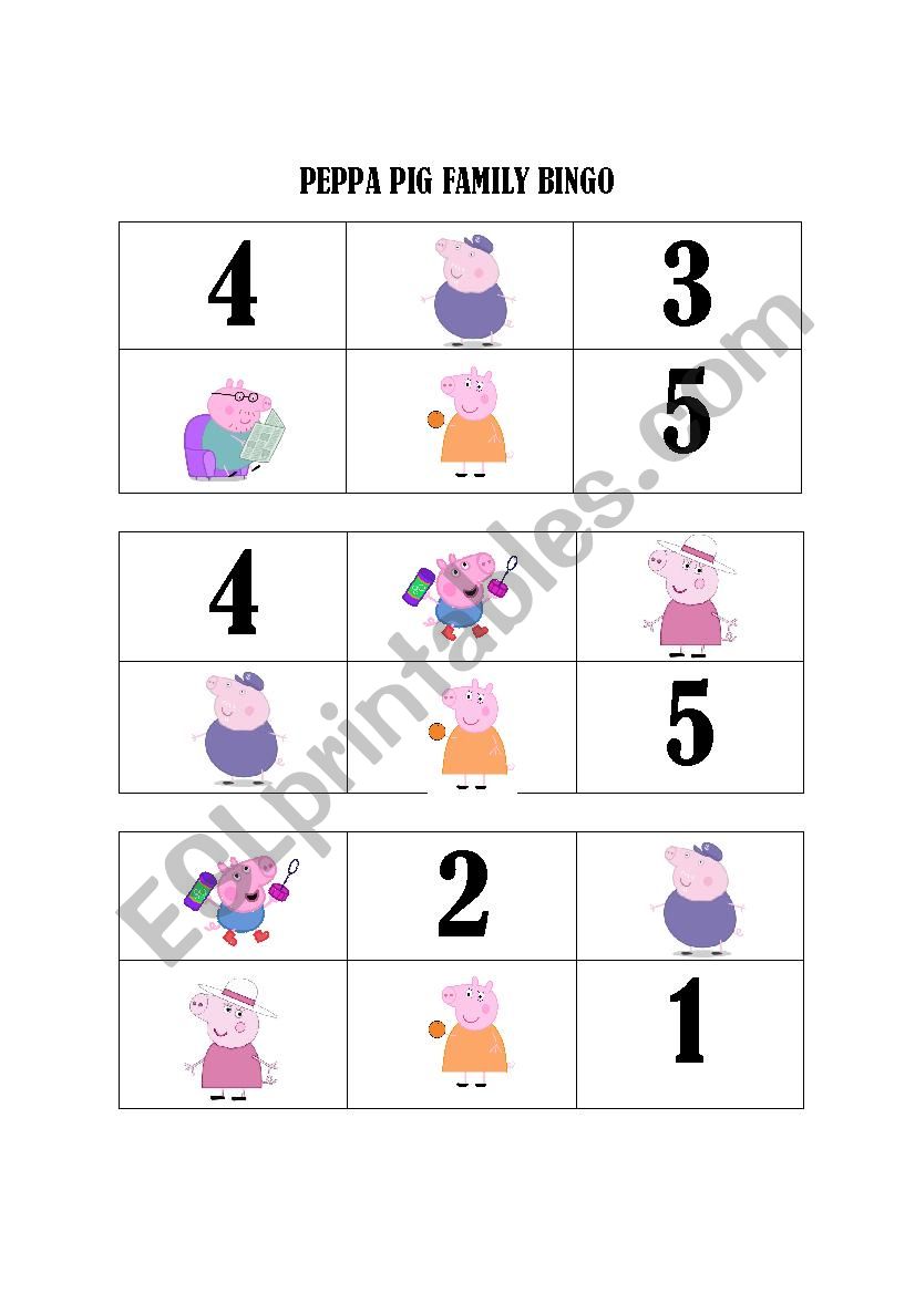 **PEPPA PIG FAMILY BINGO** worksheet