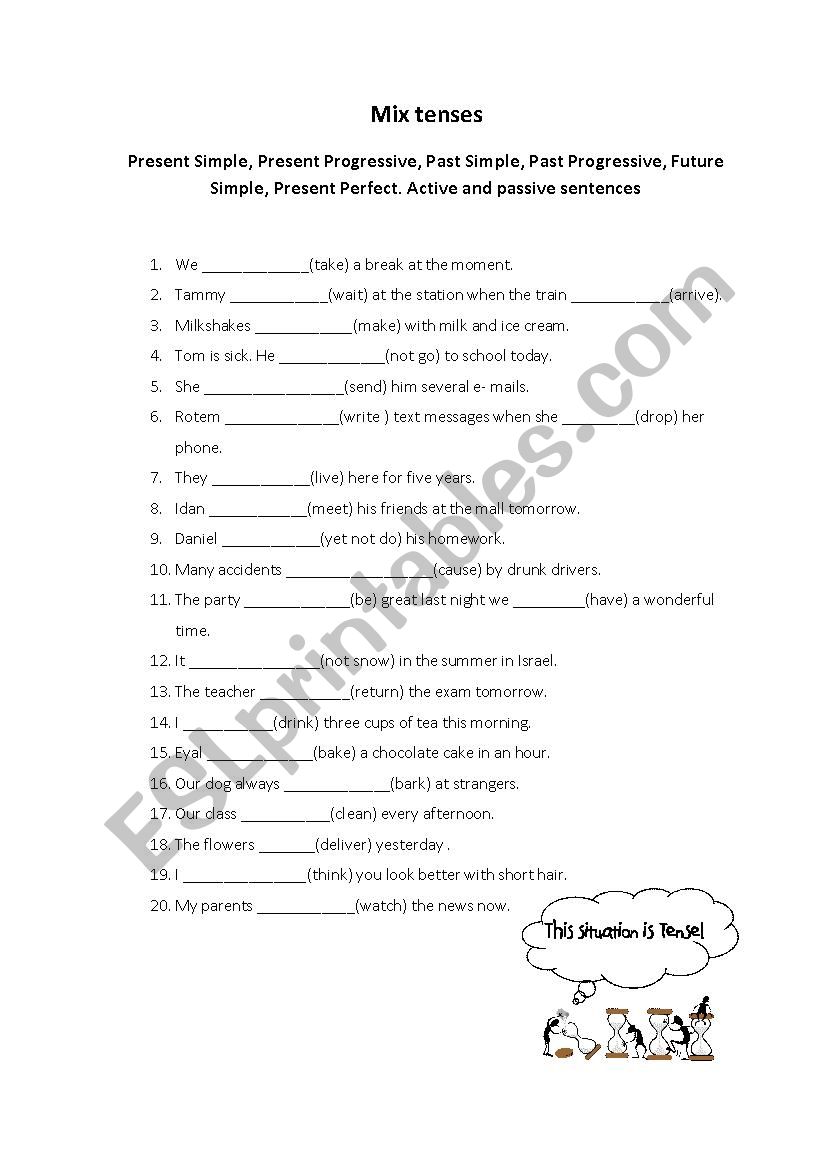 Mix Grammar Tenses + Passive worksheet