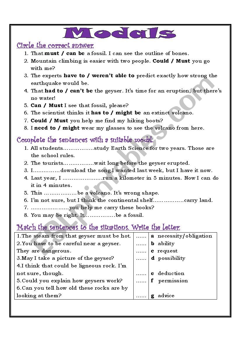 modals worksheet