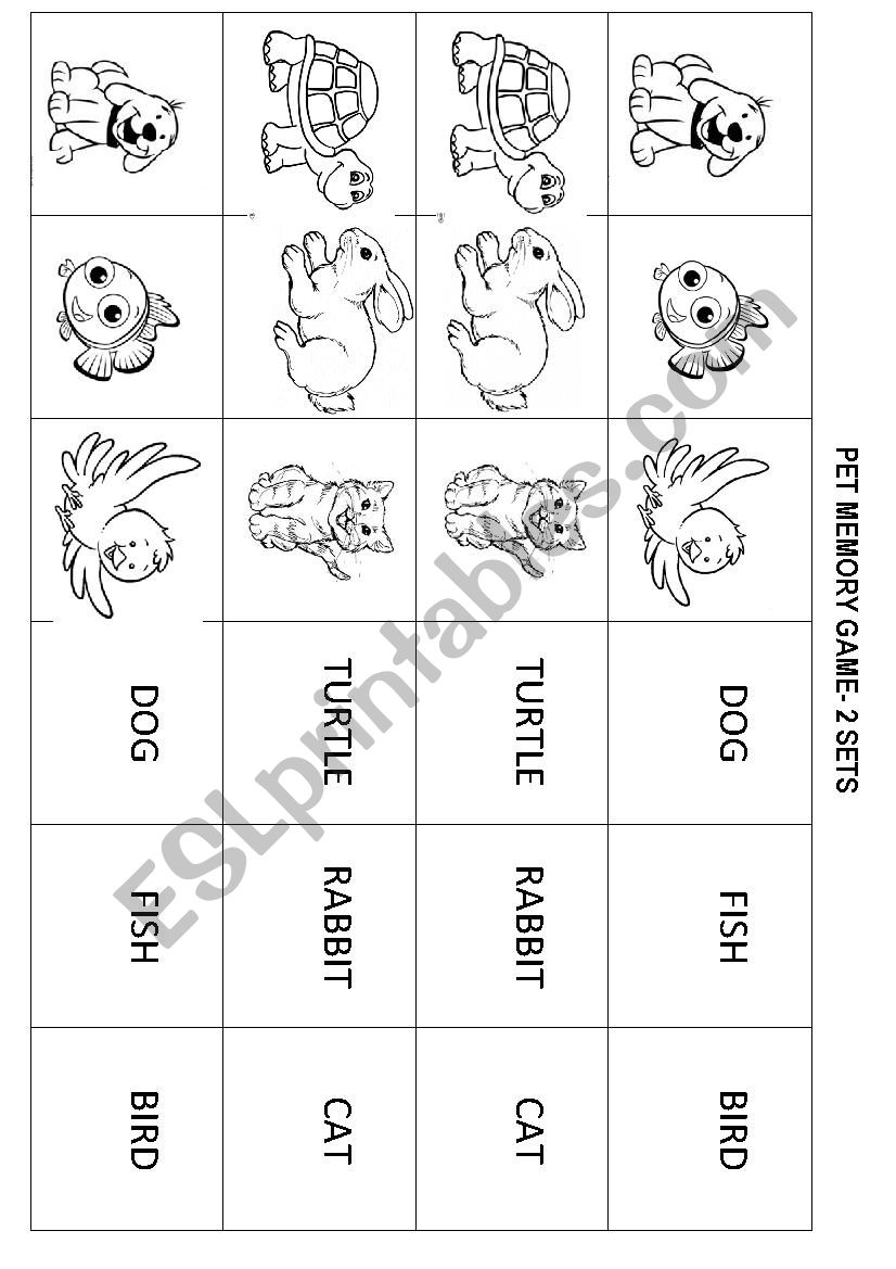 Pet Memory Game worksheet