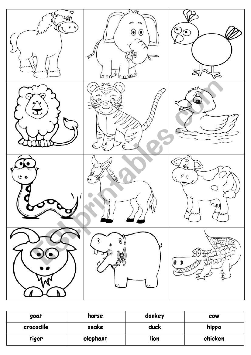 Animals -Match&Cut&Paste&Color- Activity