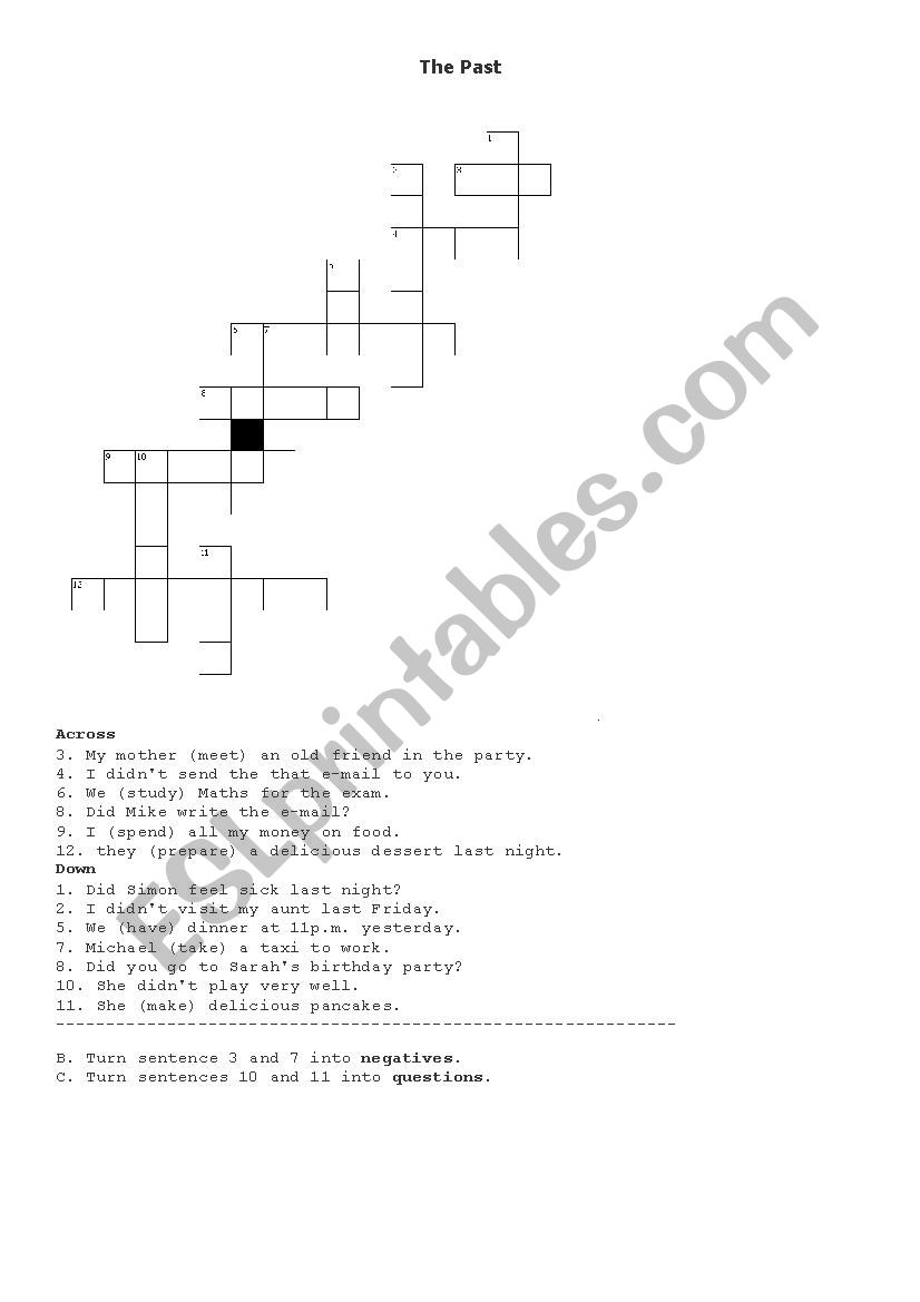 Simple Past Test with CROSSWORD!