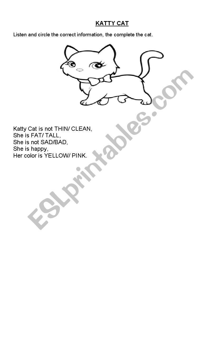 Katty Cat ( adjectives) worksheet