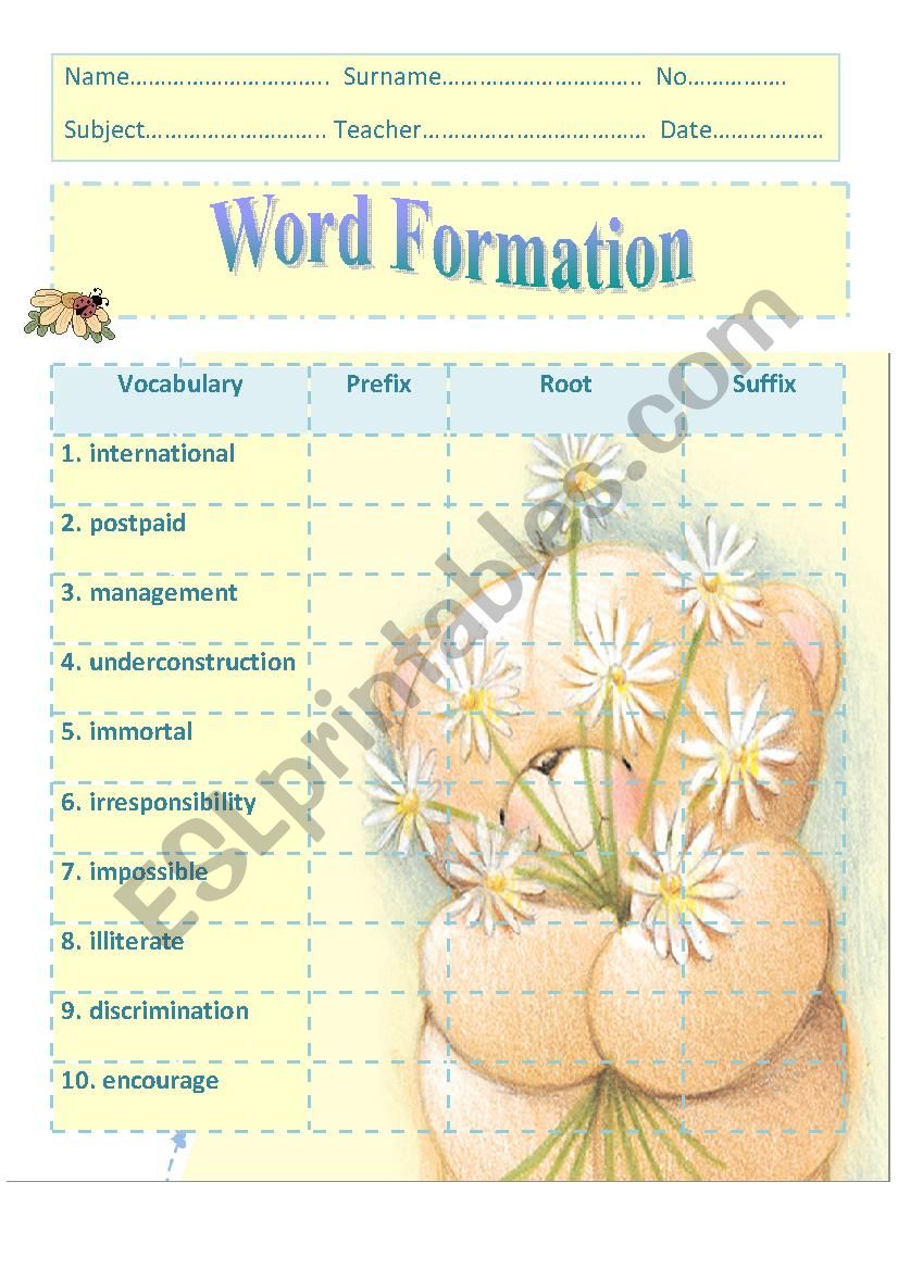 prefix, root and suffix worksheet
