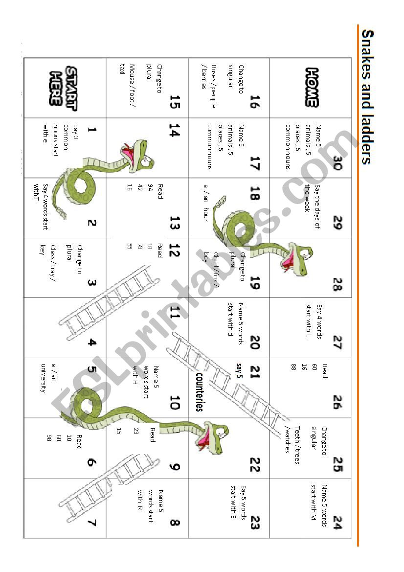 snakes & ladders worksheet