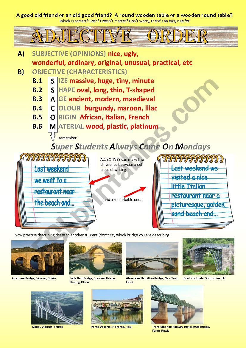 adjective order worksheet