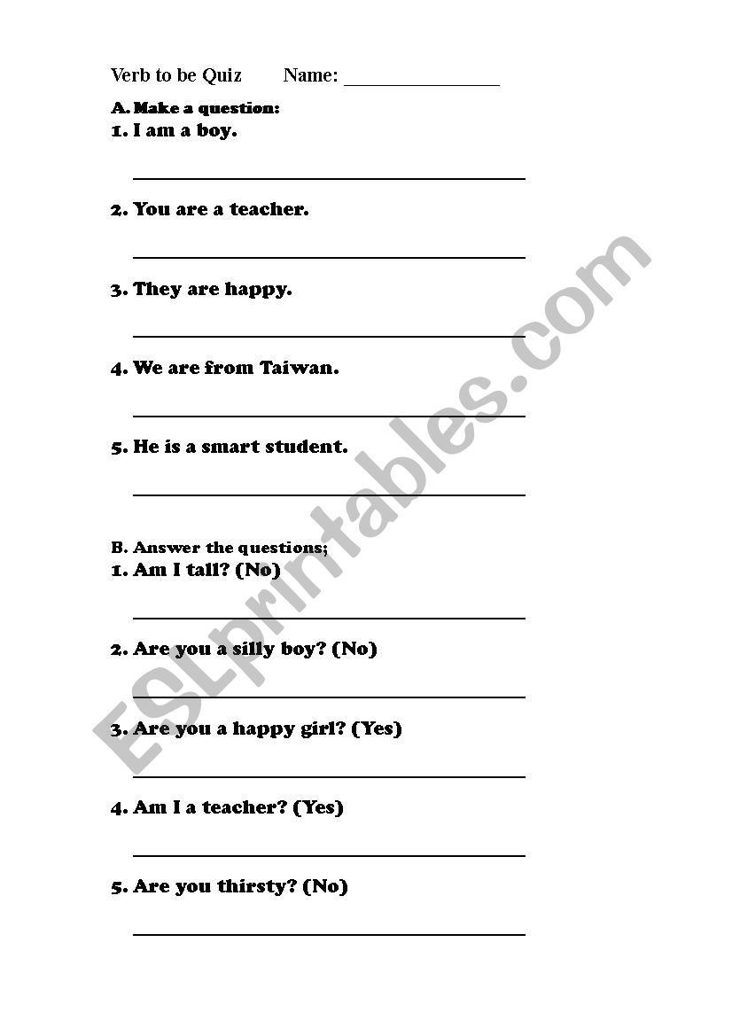 Verb to be worksheet