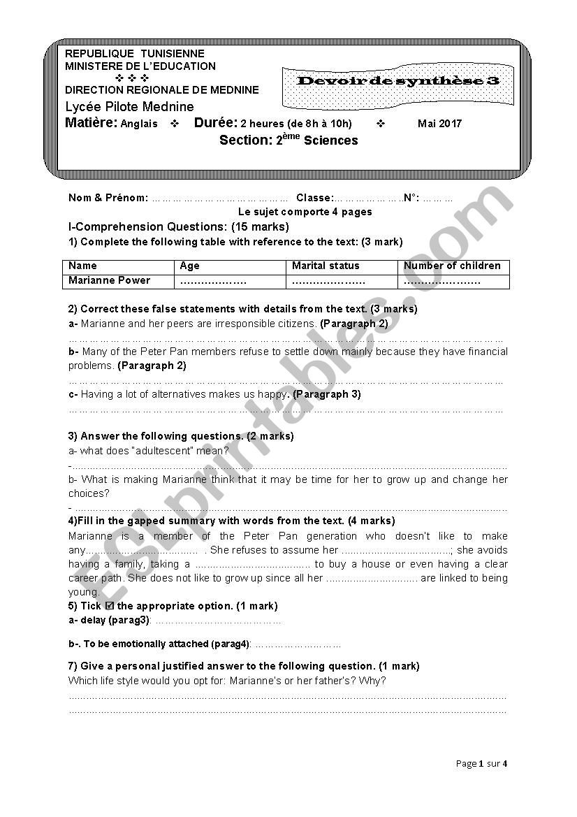 End semester test2 worksheet