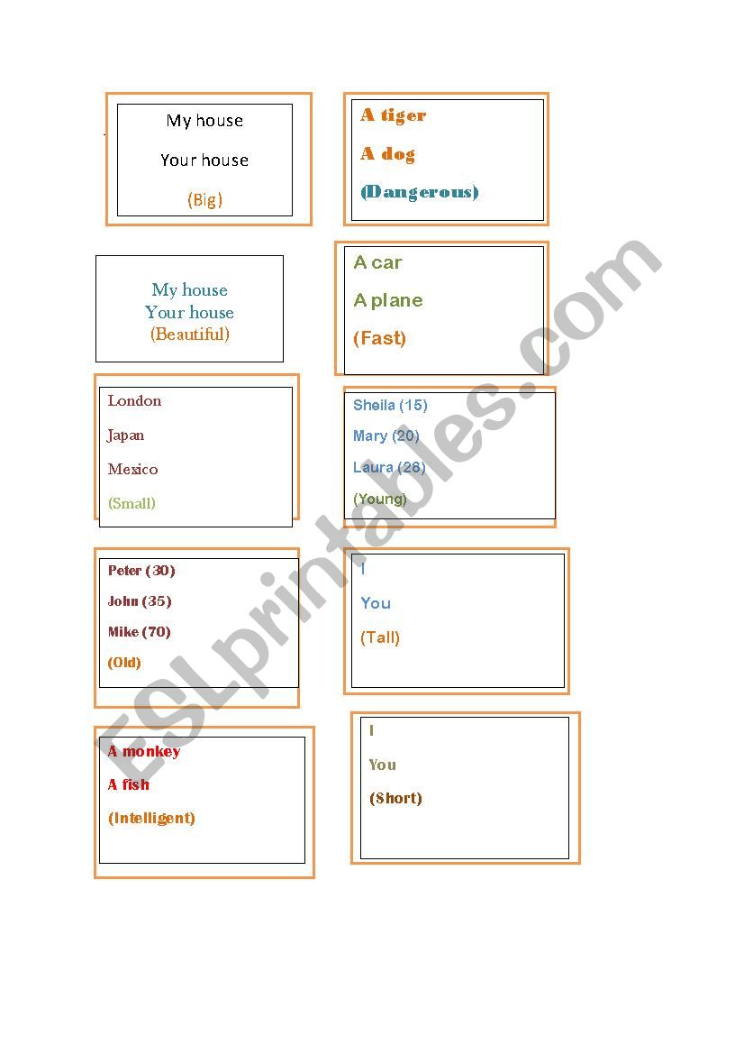 Speaking Card worksheet