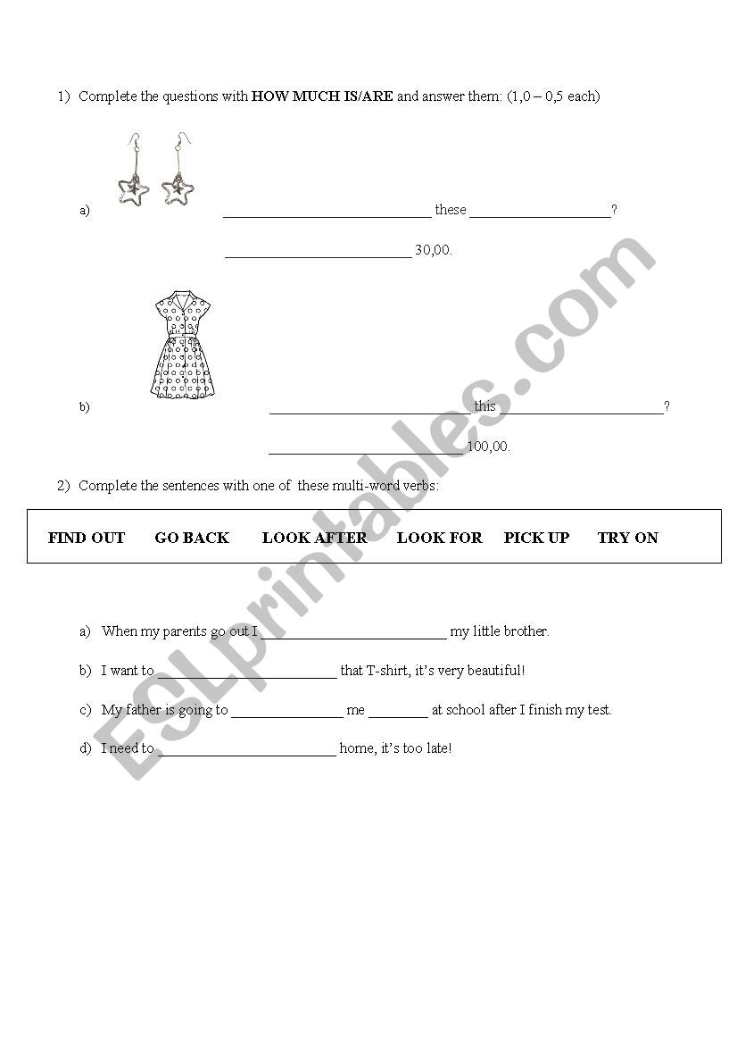 Phrasal Verbs + How much worksheet