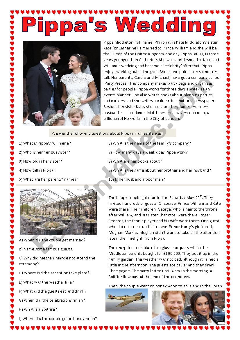 PippaÂ´s wedding worksheet