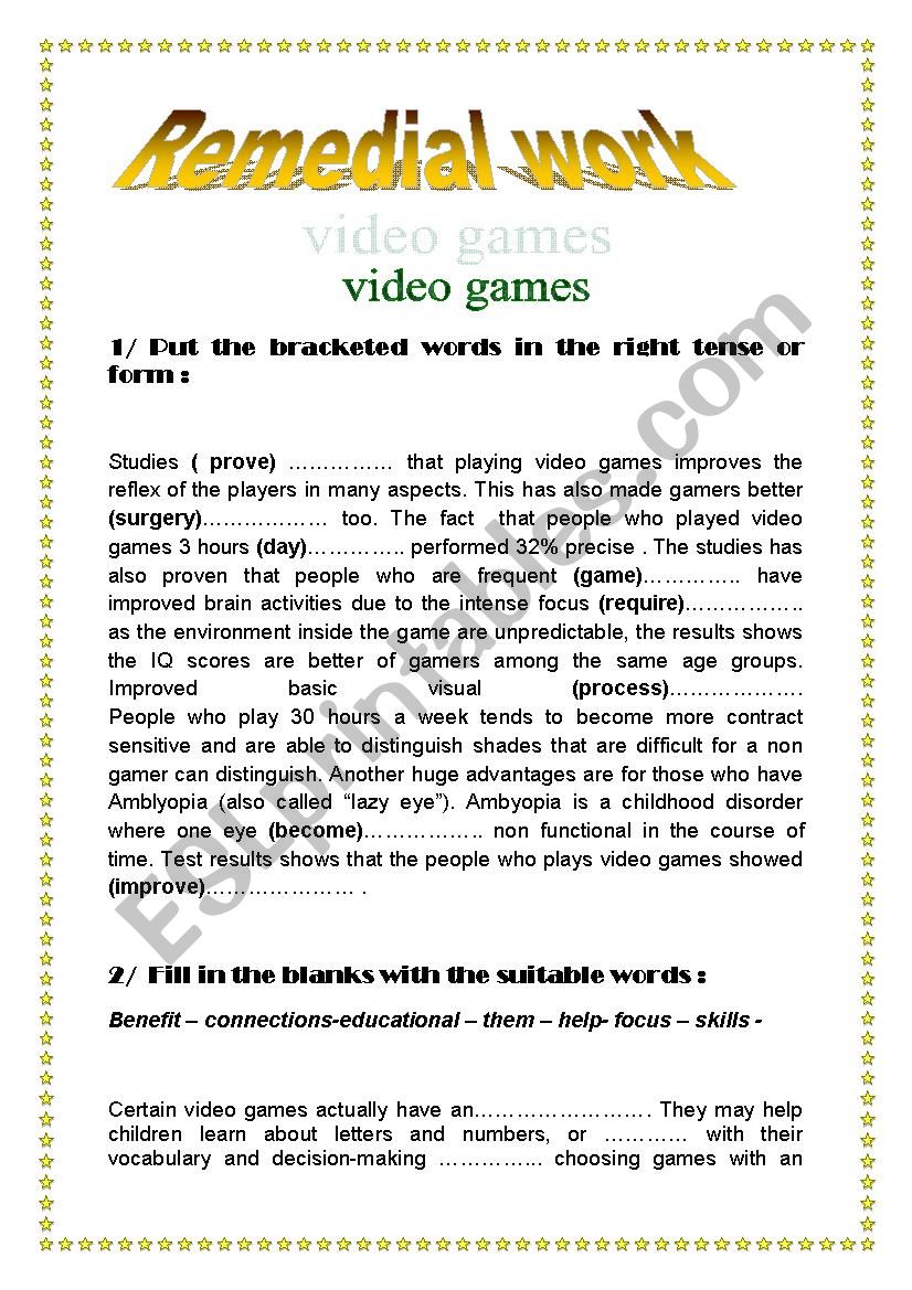 video games worksheet