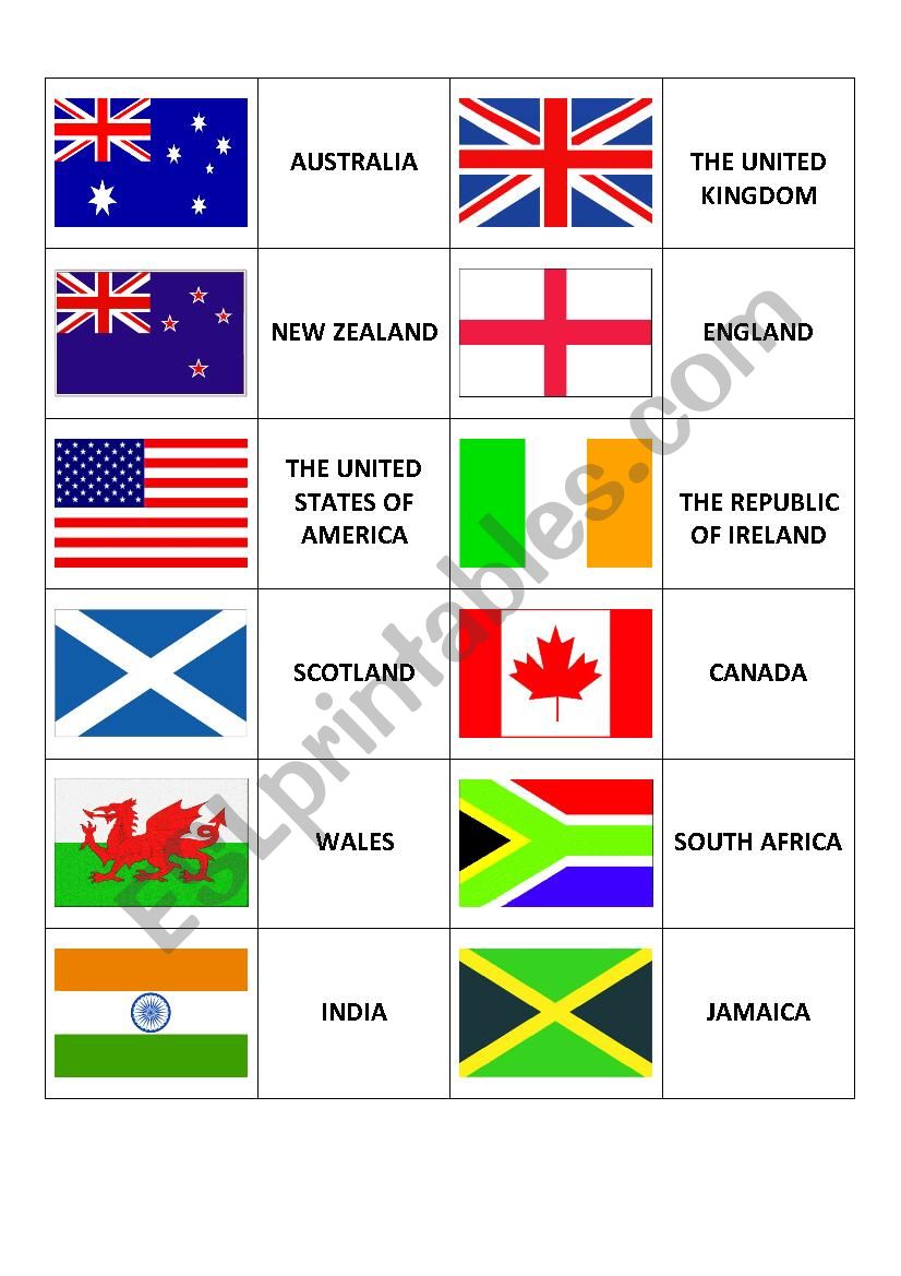 Countries - Memory game worksheet