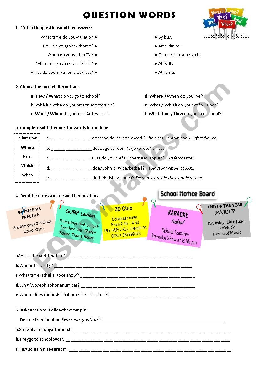 Question Words worksheet