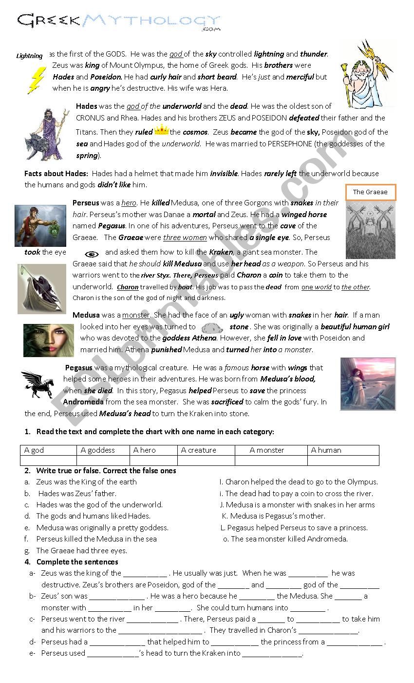 Greek Mythology worksheet