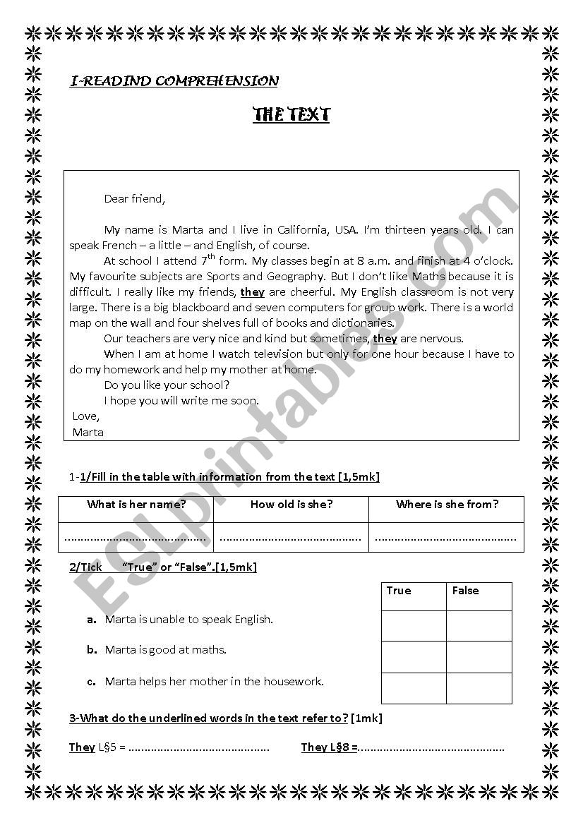 7th Form end of semester test N2 5tunisian programme)