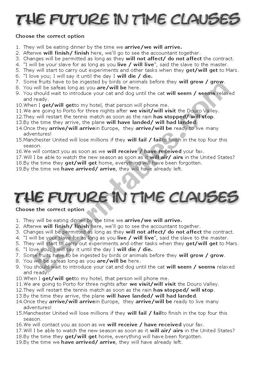The Future in Time Clauses worksheet