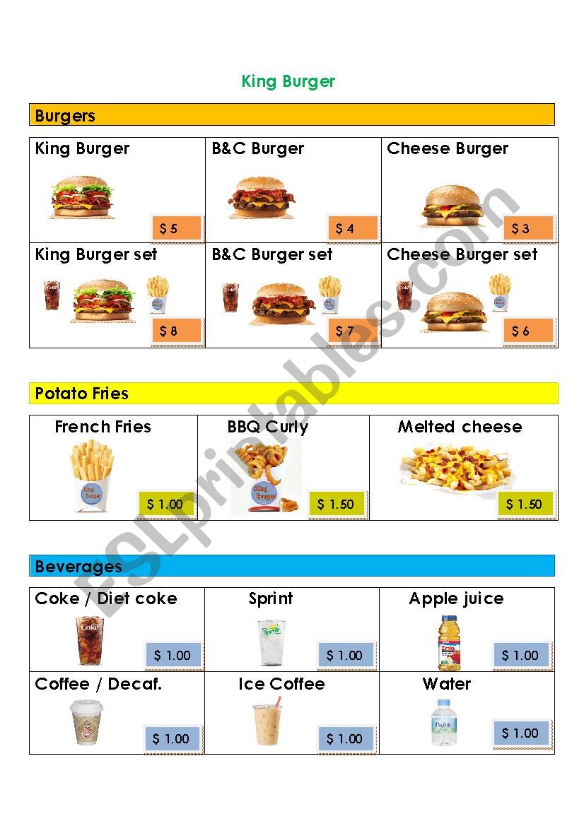 Menu at a fast food restaurant Part 2 