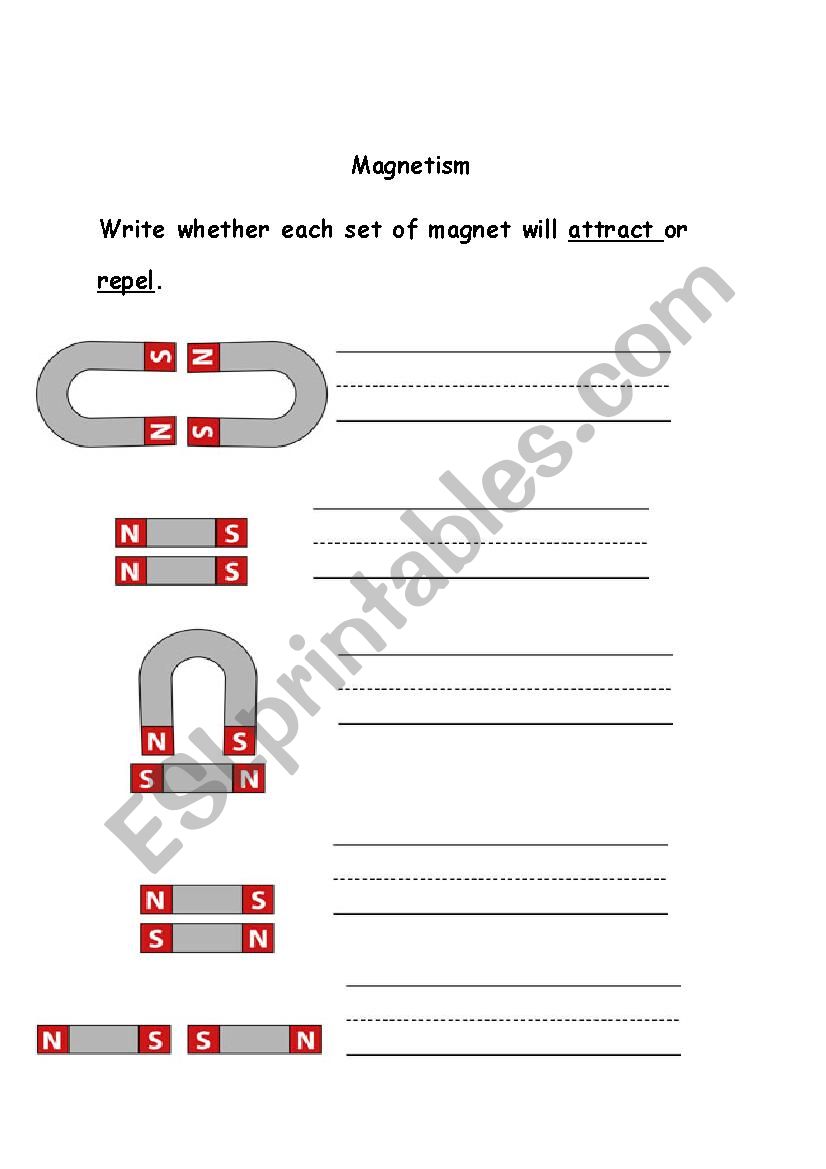 attract and repel magnets worksheet