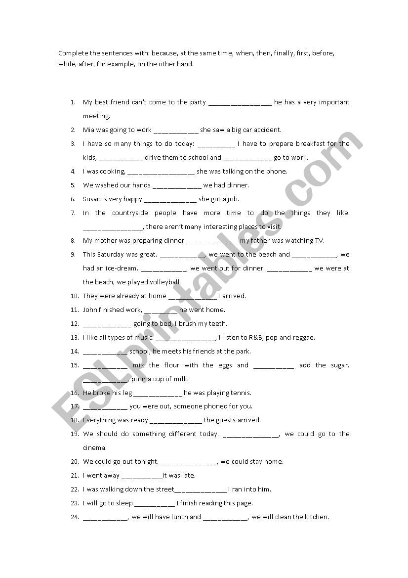 connectors 7th grade worksheet