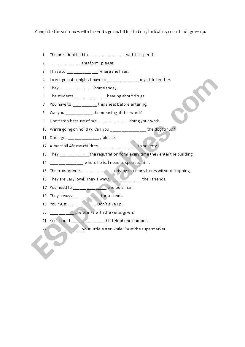 phrasal verbs worksheet