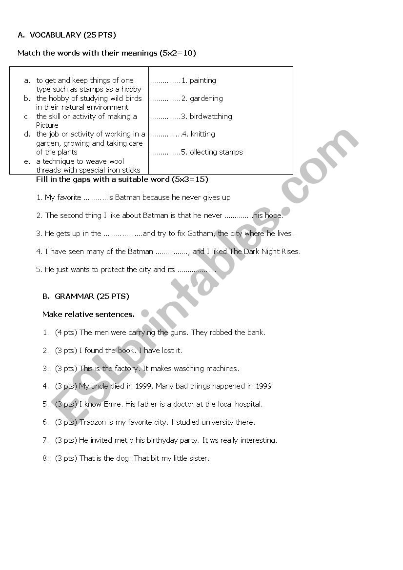 relative clauses and simple past ( complete test)