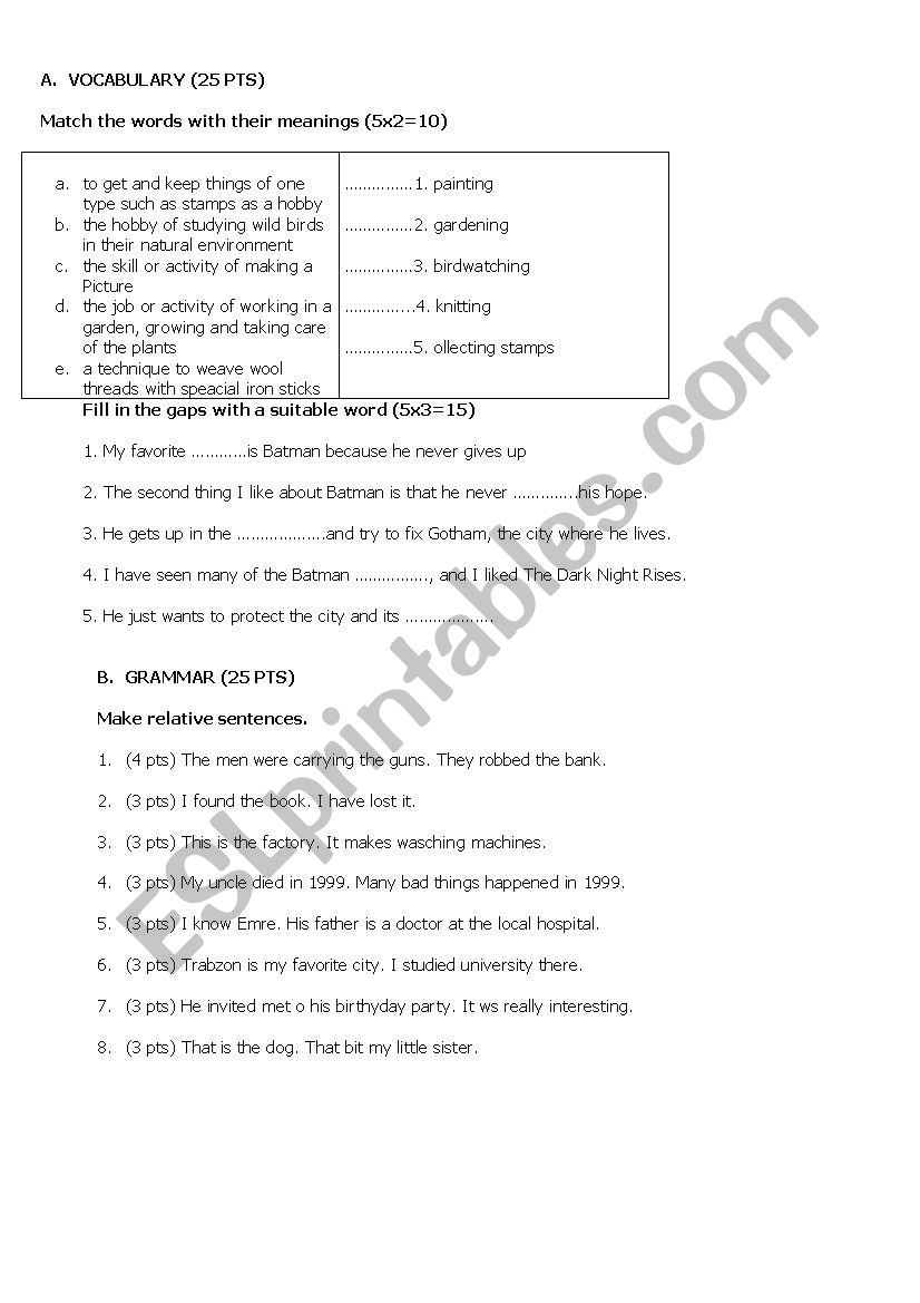 relative clauses and simple past ( complete test)