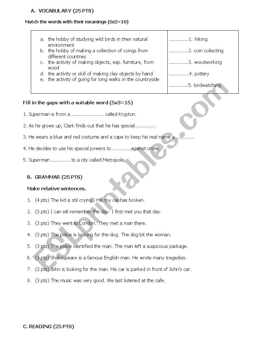 relative clauses and simple past ( complete test) 2
