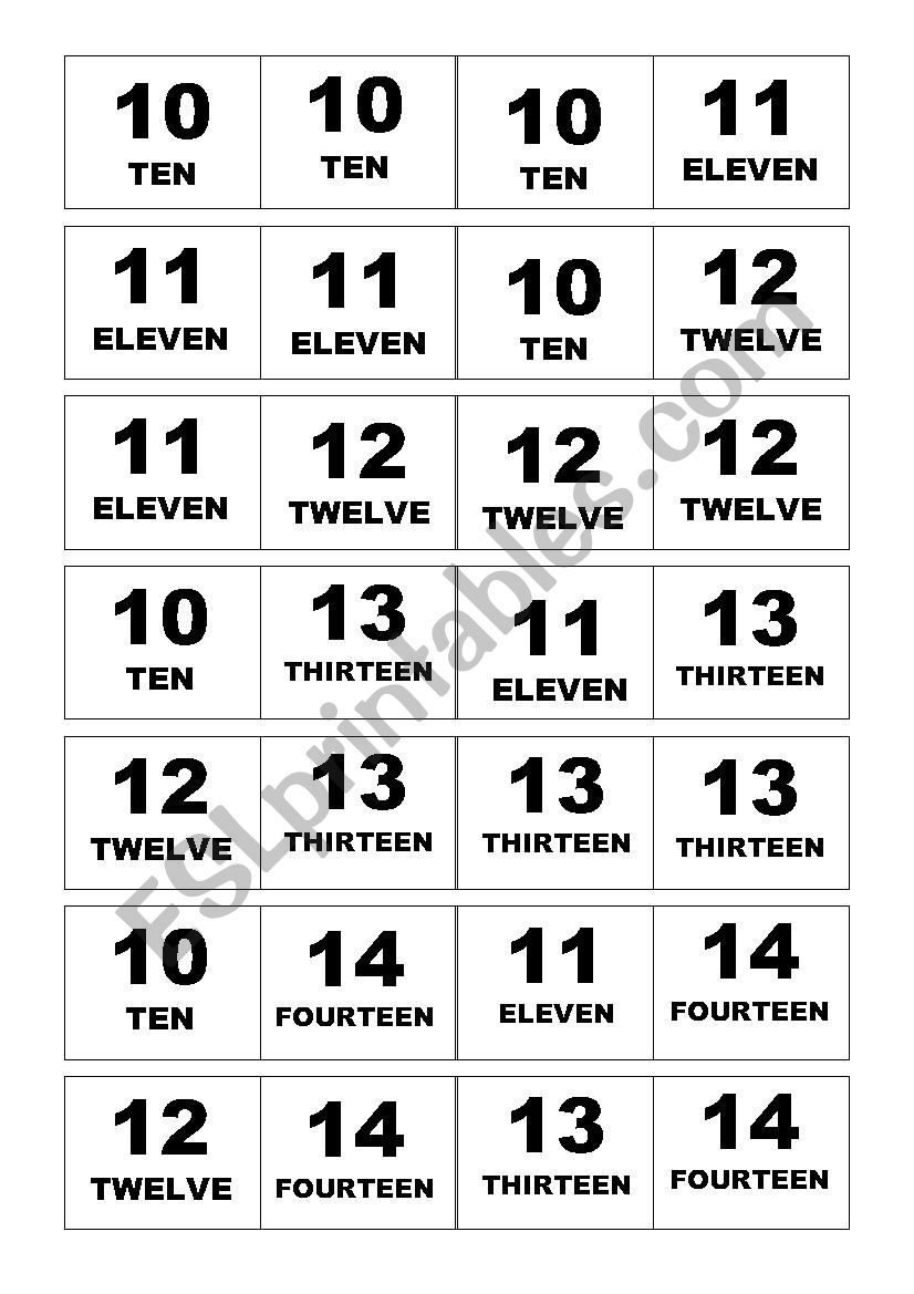 NUMBERS DOMINO 10-20  worksheet