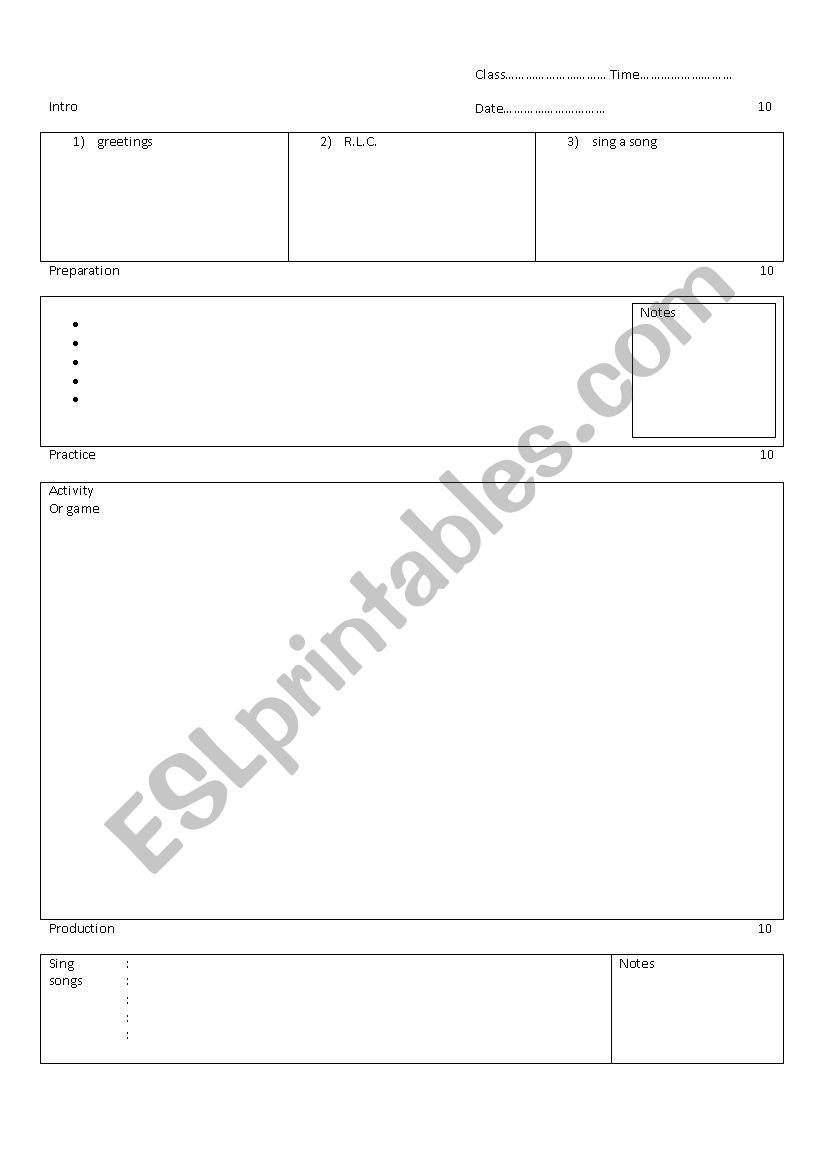 a template for your classes worksheet
