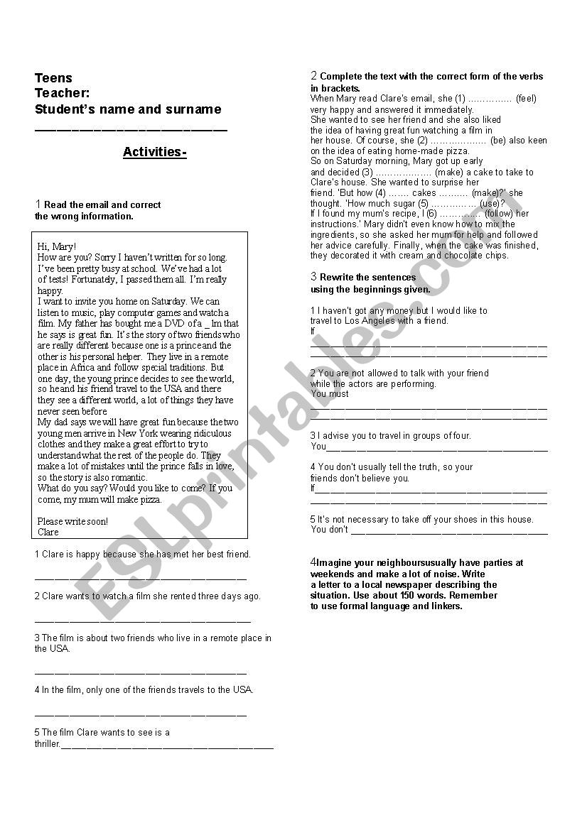 Reading comprehension  worksheet