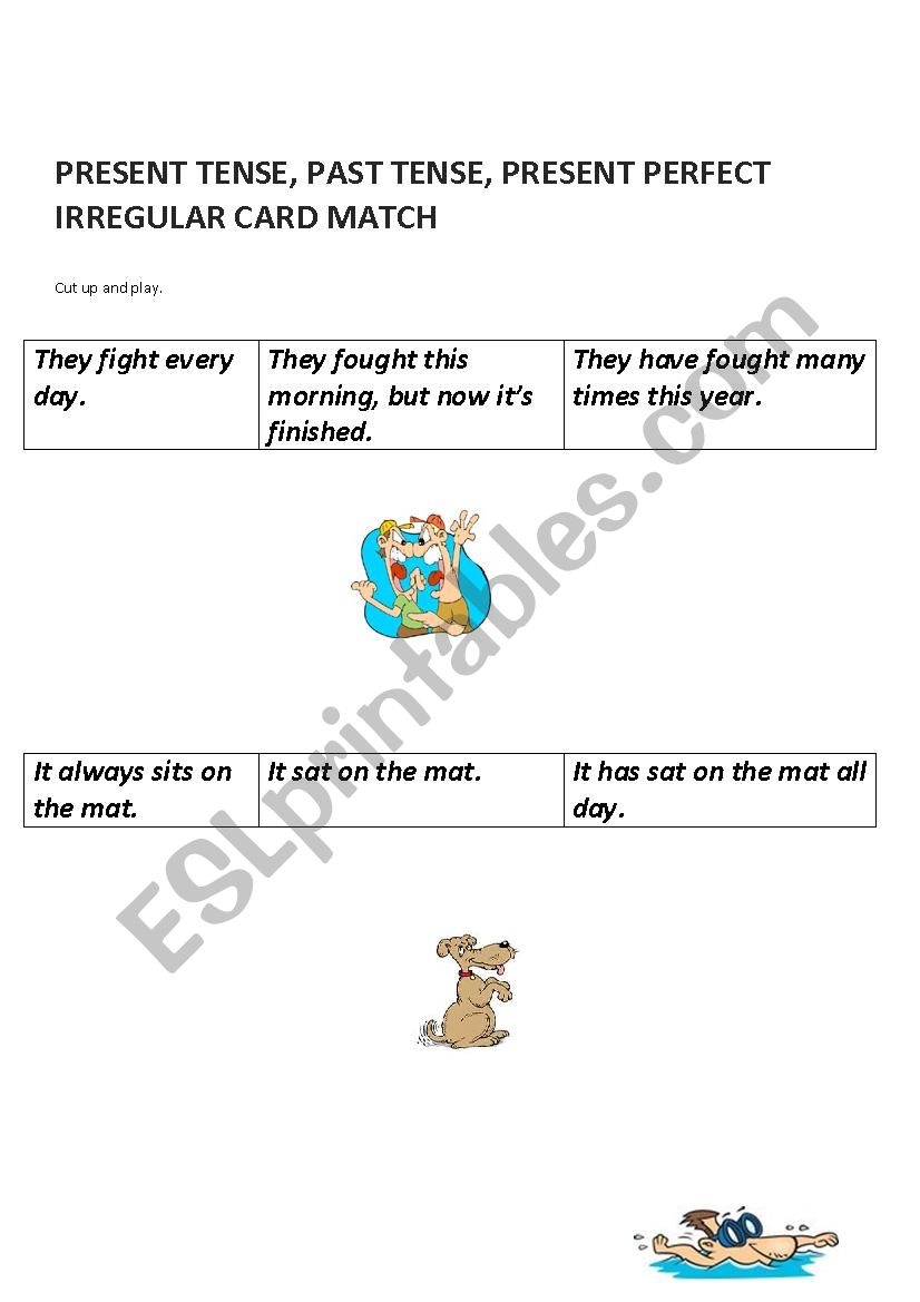 Present simple, past simple, past perfect irregular picture and sentence card match game