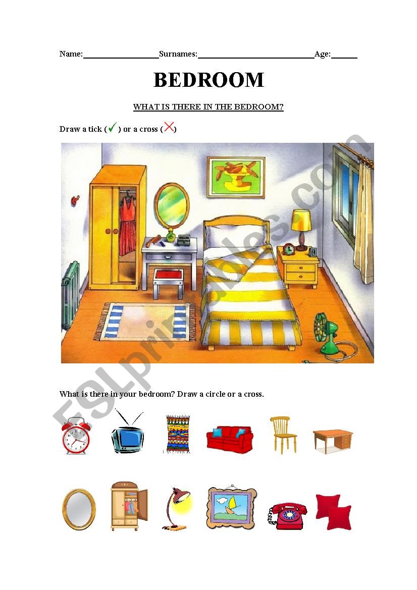 What is there in the bedroom? worksheet