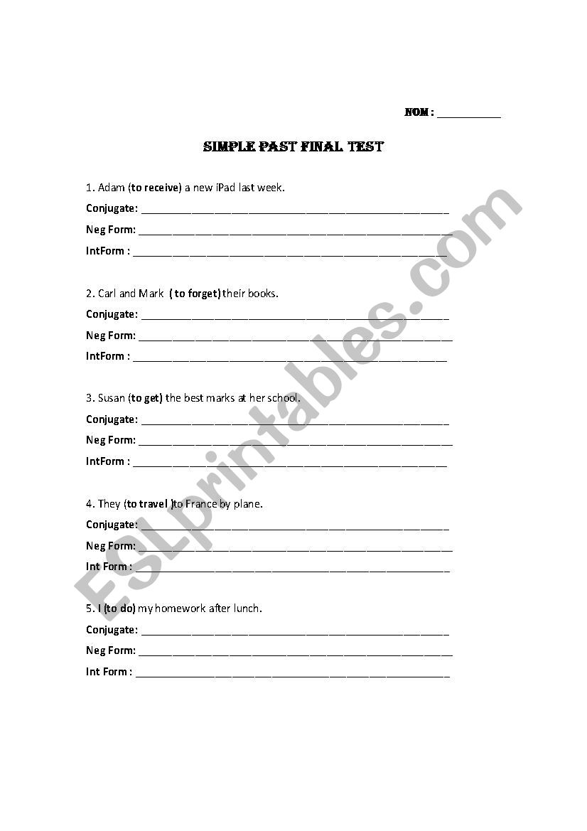 Simple Past Test worksheet
