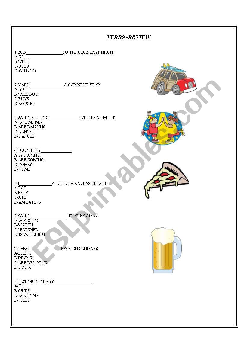 VERBS - REVIEW worksheet