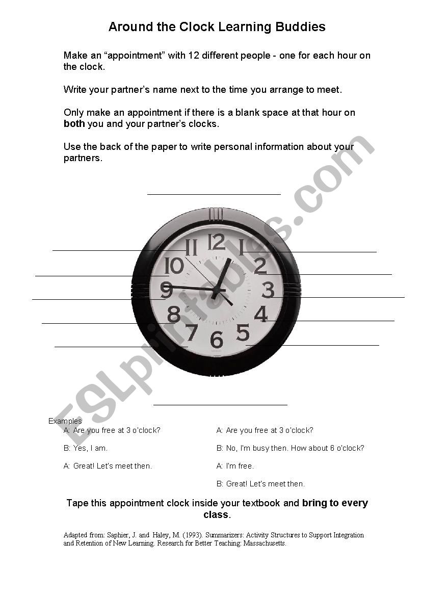 Pair up activity: Round the Clock Learning Buddies