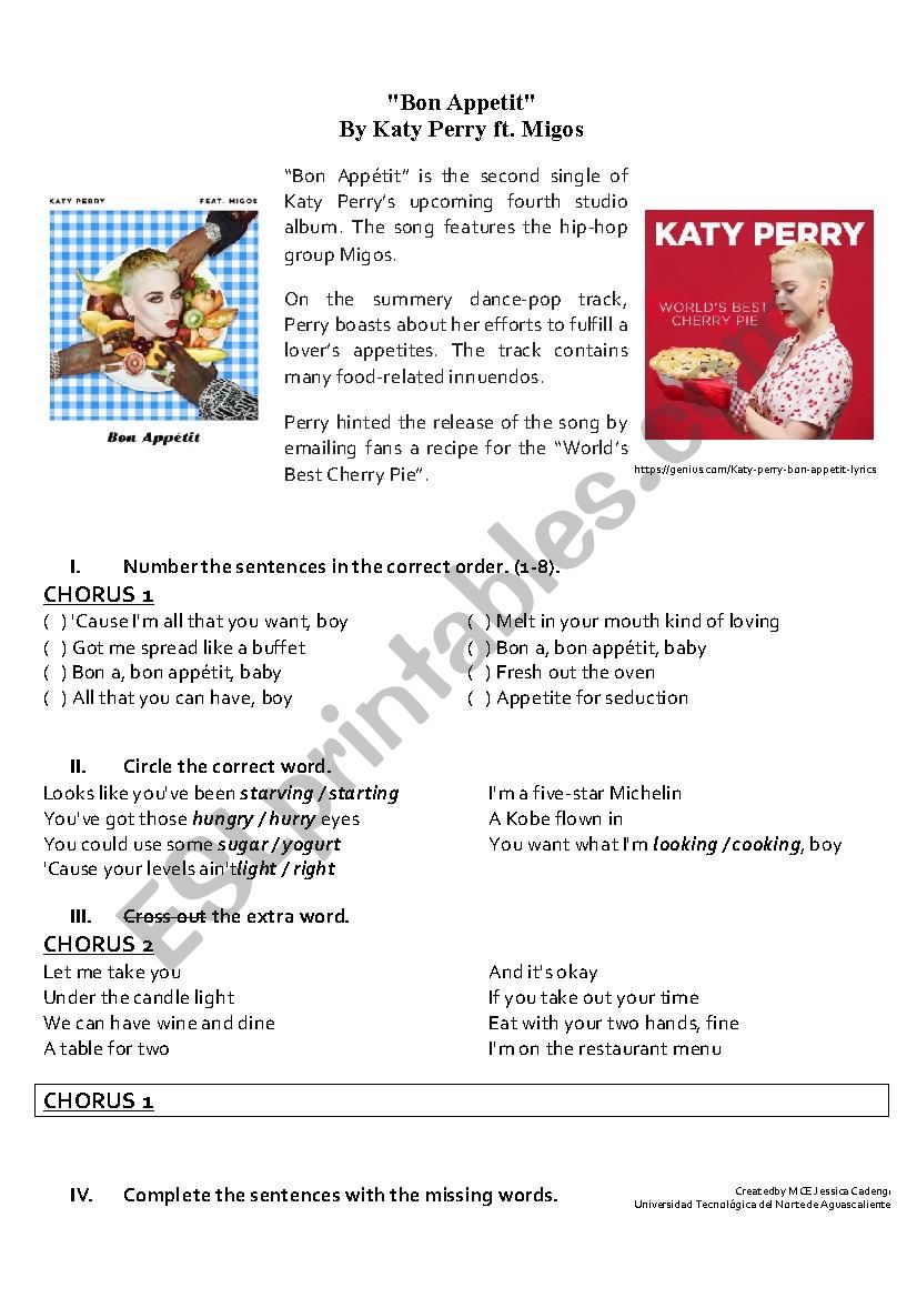 Bon Appetit-Katy Perry with answer key