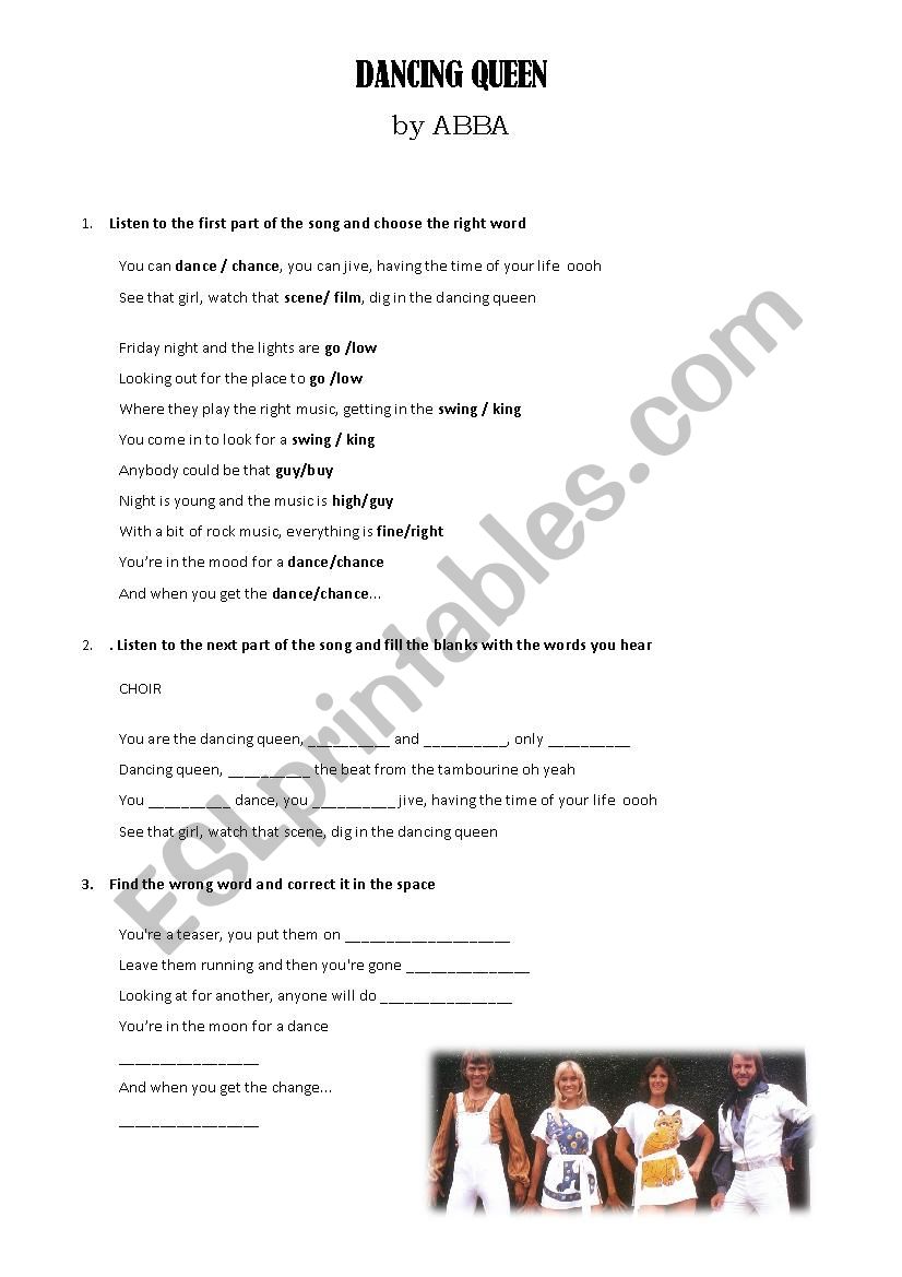 dancing queen worksheet