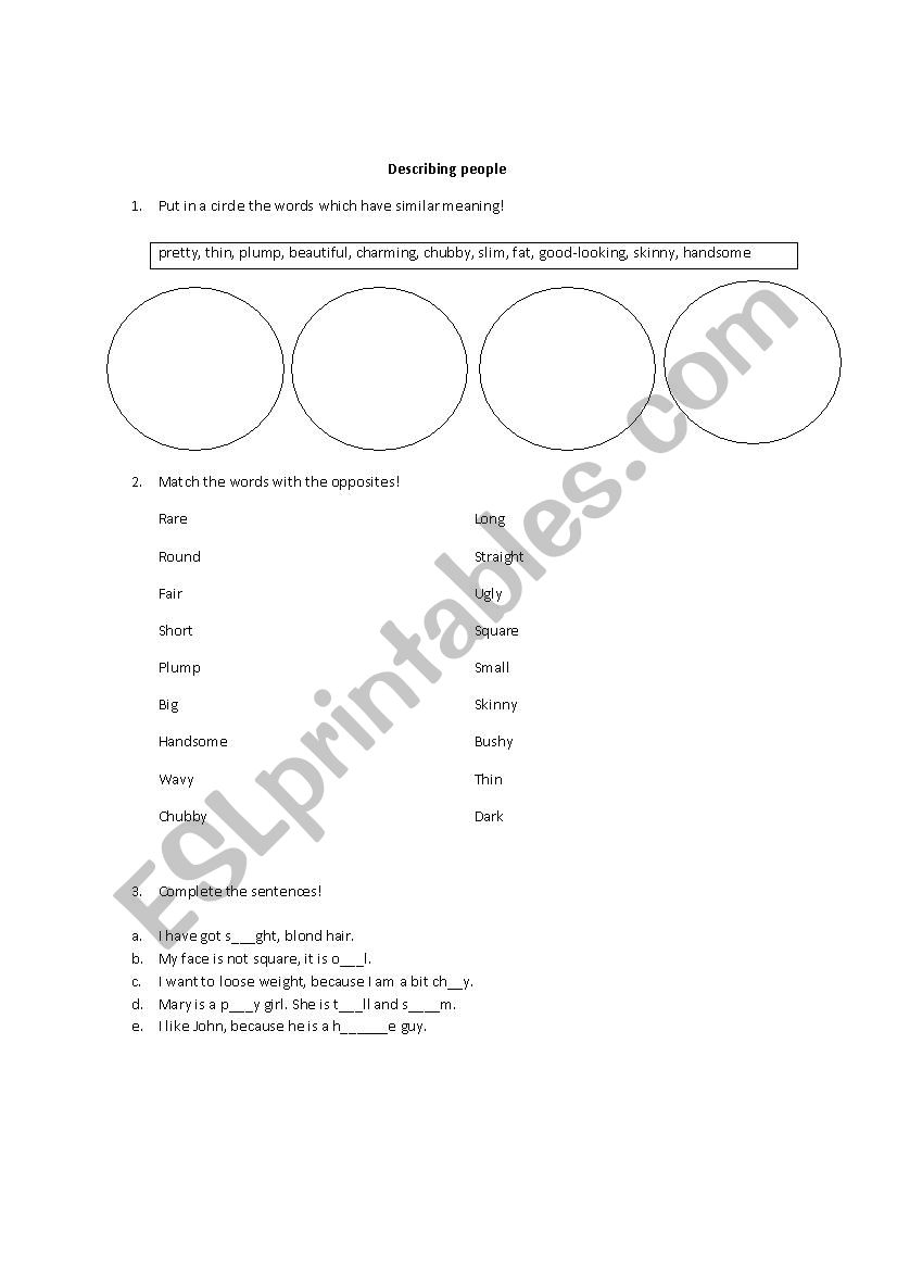 Describing people worksheet