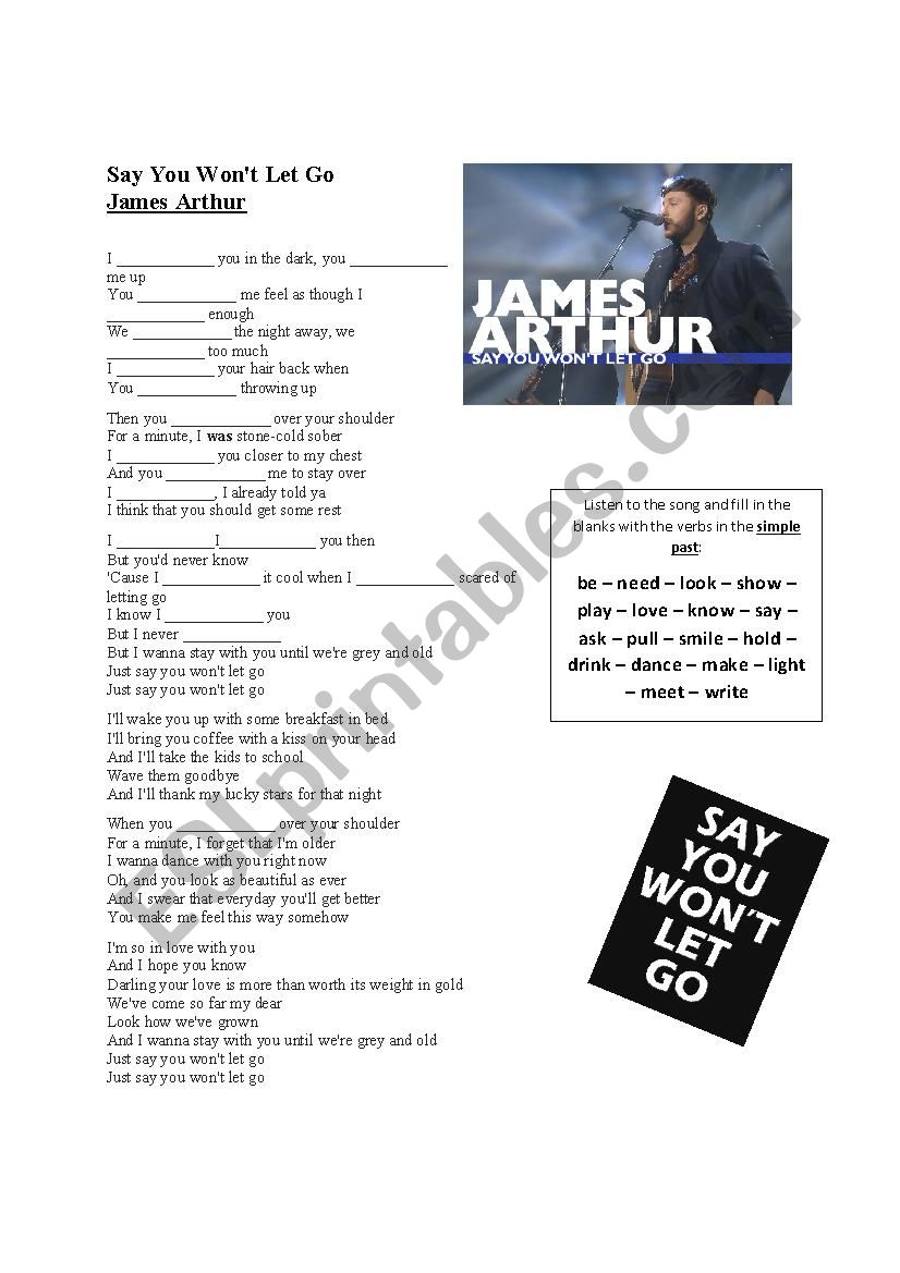 Say you wont let go worksheet