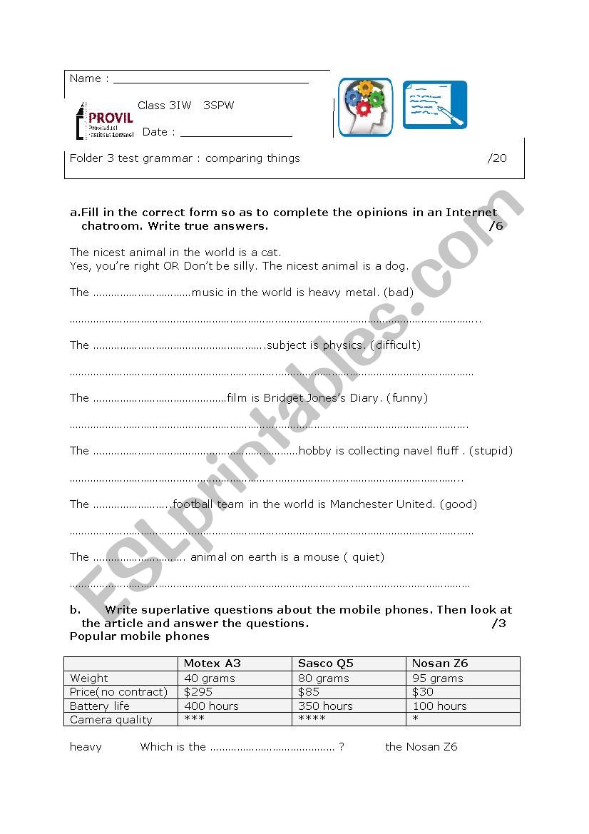 test comparatives worksheet